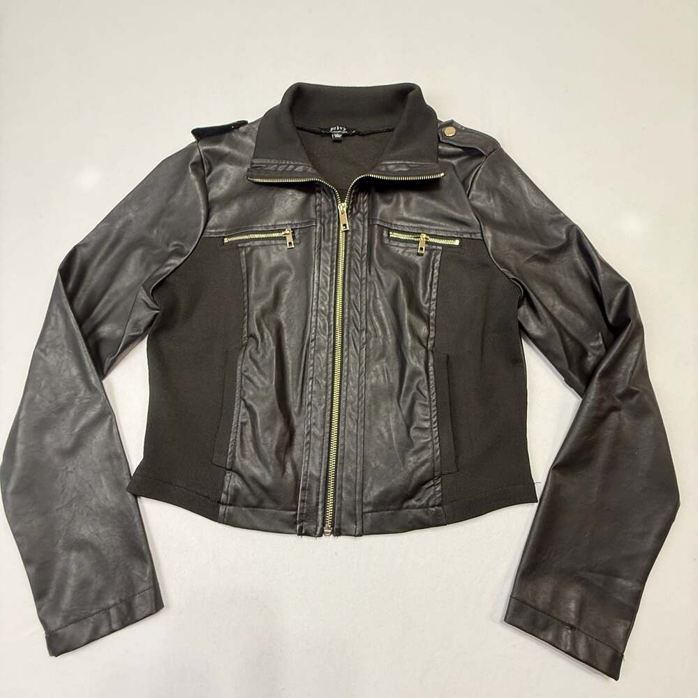 Privy Privately Privileged Women's Faux Leather and Knit Mixed Media Moto Jacket